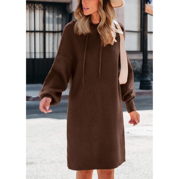 Women’s Fall Sweater Dress Chunky Knit Oversized Hoodie Tunic Casual - Picture 6 of 8
